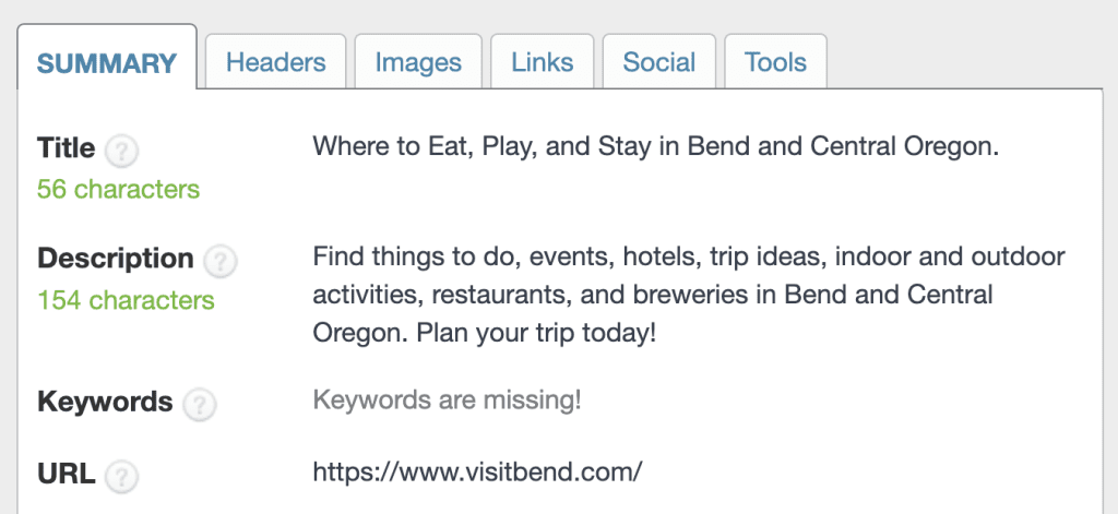 bend oregon seo result