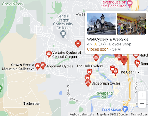 Map of Bend OR - search for a bikeshop example
